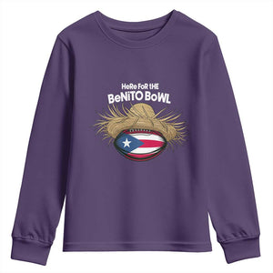 Here for the Benito Bowl Straw Hat Youth Sweatshirt Puerto Rico Flag Football Music Fans TS02 Purple Print Your Wear