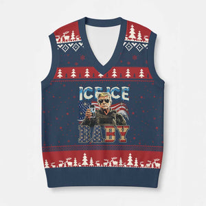 Ice Ice Baby Patriotic Trump Meme V-Neck Knit Sweater Vest American Flag and Military TS02 Navy Red Print Your Wear