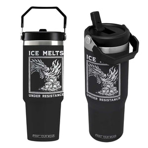 Ice Melts Under Resistance Flip Straw Tumbler Against Ice Protest Dragon Graphic with Fire TS02 One Size: 30 oz Black Print Your Wear