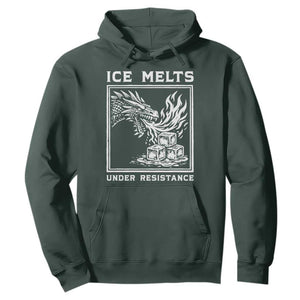 Ice Melts Under Resistance Hoodie Against Ice Protest Dragon Graphic with Fire TS02 Dark Forest Green Print Your Wear