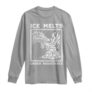 Ice Melts Under Resistance Long Sleeve Shirt Against Ice Protest Dragon Graphic with Fire TS02 Sport Gray Print Your Wear