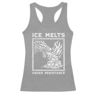Ice Melts Under Resistance Racerback Tank Top Against Ice Protest Dragon Graphic with Fire TS02 Sport Gray Print Your Wear