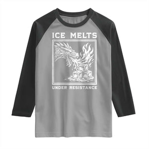 Ice Melts Under Resistance Raglan Shirt Against Ice Protest Dragon Graphic with Fire TS02 Sport Gray Black Print Your Wear