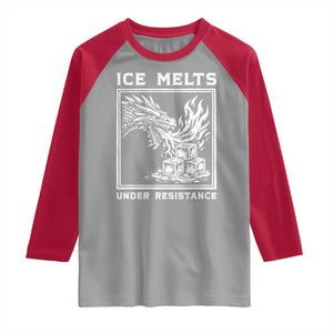 Ice Melts Under Resistance Raglan Shirt Against Ice Protest Dragon Graphic with Fire TS02 Sport Gray Red Print Your Wear