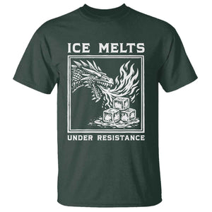 Ice Melts Under Resistance T Shirt Against Ice Protest Dragon Graphic with Fire TS02 Dark Forest Green Print Your Wear