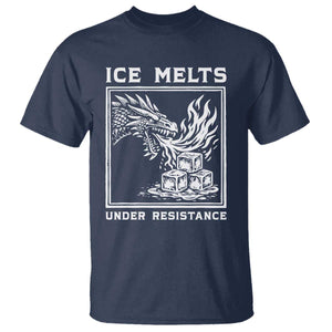 Ice Melts Under Resistance T Shirt Against Ice Protest Dragon Graphic with Fire TS02 Navy Print Your Wear