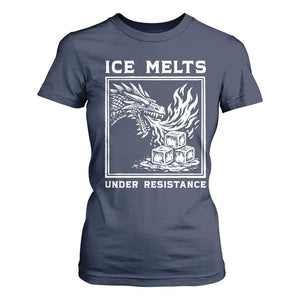 Ice Melts Under Resistance T Shirt For Women Against Ice Protest Dragon Graphic with Fire TS02 Navy Print Your Wear
