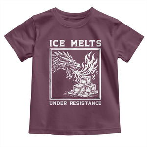 Ice Melts Under Resistance Toddler T Shirt Against Ice Protest Dragon Graphic with Fire TS02 Maroon Print Your Wear