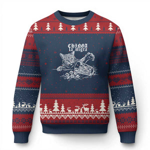 Chinga La Migra Protest Cat Ugly Christmas Sweater Spanish Resistance Against Ice TS02 Navy Red Print Your Wear
