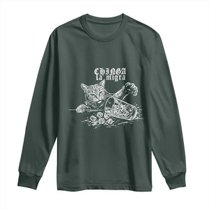 Chinga La Migra Protest Cat Long Sleeve Shirt Spanish Resistance Against Ice TS02 Dark Forest Green Print Your Wear