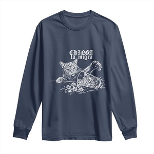Chinga La Migra Protest Cat Long Sleeve Shirt Spanish Resistance Against Ice TS02 Navy Print Your Wear