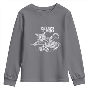 Chinga La Migra Protest Cat Youth Sweatshirt Spanish Resistance Against Ice TS02 Charcoal Print Your Wear