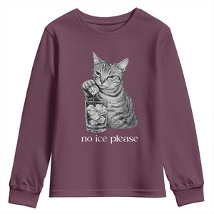 No Ice Please Realistic Angry Cat Graphic Youth Sweatshirt Resistance Against Ice Protest TS02 Maroon Print Your Wear