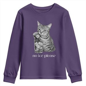 No Ice Please Realistic Angry Cat Graphic Youth Sweatshirt Resistance Against Ice Protest TS02 Purple Print Your Wear
