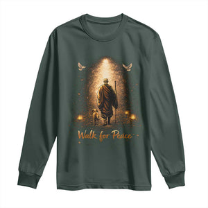 Walk for Peace Lantern Path Long Sleeve Shirt Monk and Aloka the Dog Spiritual Journey TS02 Dark Forest Green Print Your Wear