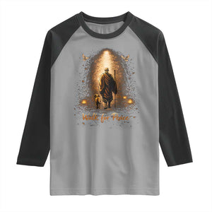 Walk for Peace Lantern Path Raglan Shirt Monk and Aloka the Dog Spiritual Journey TS02 Sport Gray Black Print Your Wear