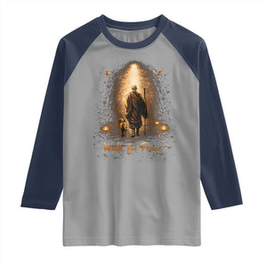 Walk for Peace Lantern Path Raglan Shirt Monk and Aloka the Dog Spiritual Journey TS02 Sport Gray Navy Print Your Wear
