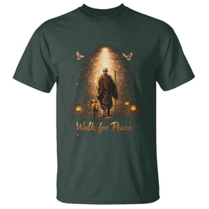 Walk for Peace Lantern Path T Shirt Monk and Aloka the Dog Spiritual Journey TS02 Dark Forest Green Print Your Wear