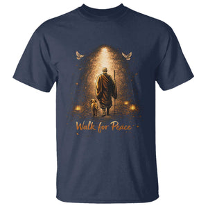 Walk for Peace Lantern Path T Shirt Monk and Aloka the Dog Spiritual Journey TS02 Navy Print Your Wear