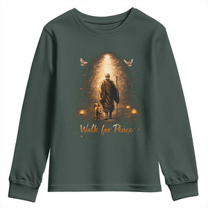 Walk for Peace Lantern Path Youth Sweatshirt Monk and Aloka the Dog Spiritual Journey TS02 Dark Forest Green Print Your Wear