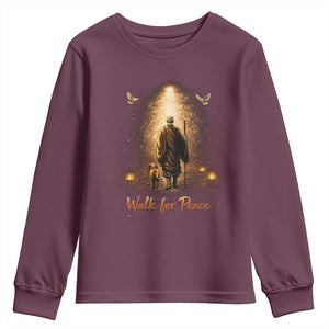 Walk for Peace Lantern Path Youth Sweatshirt Monk and Aloka the Dog Spiritual Journey TS02 Maroon Print Your Wear