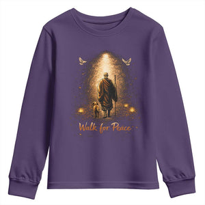 Walk for Peace Lantern Path Youth Sweatshirt Monk and Aloka the Dog Spiritual Journey TS02 Purple Print Your Wear