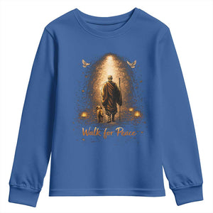 Walk for Peace Lantern Path Youth Sweatshirt Monk and Aloka the Dog Spiritual Journey TS02 Royal Blue Print Your Wear