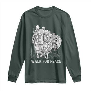 Walk for Peace Walking Monks and Aloka the Dog Long Sleeve Shirt Buddhist Mindfulness Spiritual Religious Faith TS02 Dark Forest Green Print Your Wear