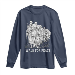 Walk for Peace Walking Monks and Aloka the Dog Long Sleeve Shirt Buddhist Mindfulness Spiritual Religious Faith TS02 Navy Print Your Wear
