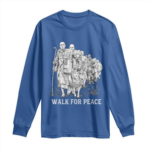 Walk for Peace Walking Monks and Aloka the Dog Long Sleeve Shirt Buddhist Mindfulness Spiritual Religious Faith TS02 Royal Blue Print Your Wear