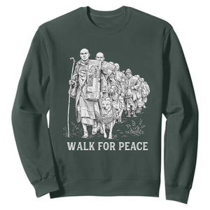 Walk for Peace Walking Monks and Aloka the Dog Sweatshirt Buddhist Mindfulness Spiritual Religious Faith TS02 Dark Forest Green Print Your Wear