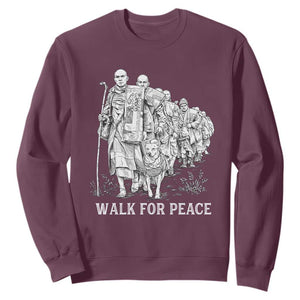Walk for Peace Walking Monks and Aloka the Dog Sweatshirt Buddhist Mindfulness Spiritual Religious Faith TS02 Maroon Print Your Wear