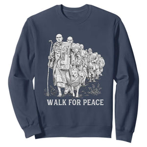 Walk for Peace Walking Monks and Aloka the Dog Sweatshirt Buddhist Mindfulness Spiritual Religious Faith TS02 Navy Print Your Wear