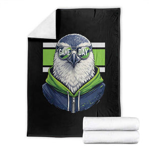 Cool Hawk Wearing Hoodie Graphic Throw Blanket Game Day Swagger TS02 Black Print Your Wear