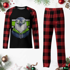 Cool Hawk Wearing Hoodie Graphic Plaid Pajama Set Game Day Swagger TS02 Buffalo Plaid Print Your Wear