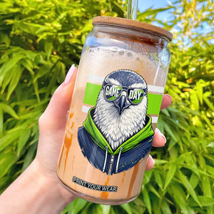 Cool Hawk Wearing Hoodie Graphic Glass Can Game Day Swagger TS02 Black Print Your Wear