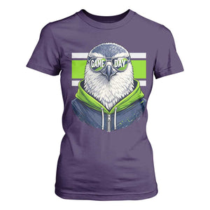 Cool Hawk Wearing Hoodie Graphic T Shirt For Women Game Day Swagger TS02 Purple Print Your Wear