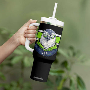Cool Hawk Wearing Hoodie Graphic Tumbler With Handle Game Day Swagger TS02 Print Your Wear