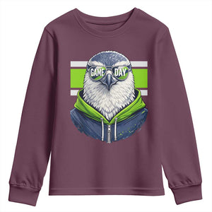 Cool Hawk Wearing Hoodie Graphic Youth Sweatshirt Game Day Swagger TS02 Maroon Print Your Wear
