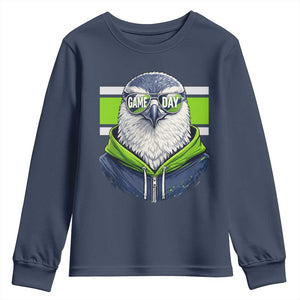 Cool Hawk Wearing Hoodie Graphic Youth Sweatshirt Game Day Swagger TS02 Navy Print Your Wear