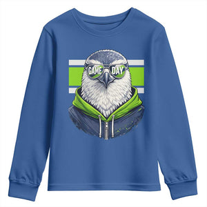 Cool Hawk Wearing Hoodie Graphic Youth Sweatshirt Game Day Swagger TS02 Royal Blue Print Your Wear