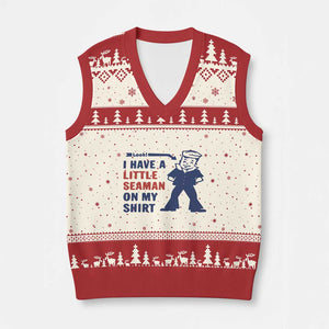 Funny Sailor Pun V-Neck Knit Sweater Vest I Have Little Seaman on My Shirt Retro Humor TS02 Beige Red Print Your Wear