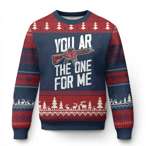 Funny Gun Lover Valentine Pun Ugly Christmas Sweater You AR the One for Me Tactical Romance TS02 Navy Red Print Your Wear