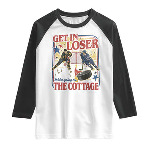 Get In Loser We’re Going To The Cottage Raglan Shirt Hockey Romance LGBT Retro Summer Road Trip TS02 White Black Print Your Wear