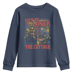Get In Loser We’re Going To The Cottage Youth Sweatshirt Hockey Romance LGBT Retro Summer Road Trip TS02 Navy Print Your Wear
