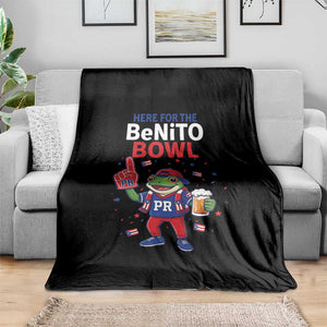 Funny Benito Bowl Puerto Rican Football Throw Blanket Coquí Frog Music Fan with Beer and Foam Finger TS02 Print Your Wear
