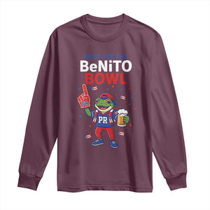 Funny Benito Bowl Puerto Rican Football Long Sleeve Shirt Coquí Frog Music Fan with Beer and Foam Finger TS02 Maroon Print Your Wear
