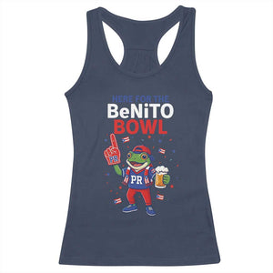 Funny Benito Bowl Puerto Rican Football Racerback Tank Top Coquí Frog Music Fan with Beer and Foam Finger TS02 Navy Print Your Wear