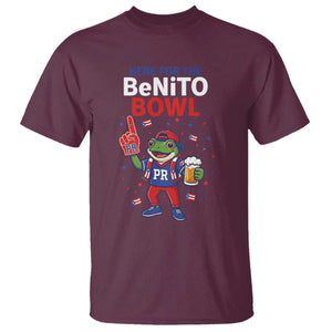 Funny Benito Bowl Puerto Rican Football T Shirt Coquí Frog Music Fan with Beer and Foam Finger TS02 Maroon Print Your Wear