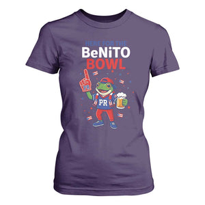 Funny Benito Bowl Puerto Rican Football T Shirt For Women Coquí Frog Music Fan with Beer and Foam Finger TS02 Purple Print Your Wear